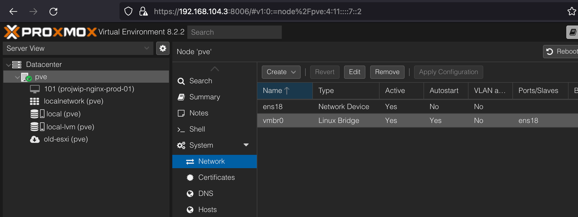 到Proxmox 中Bridge 嘅設定