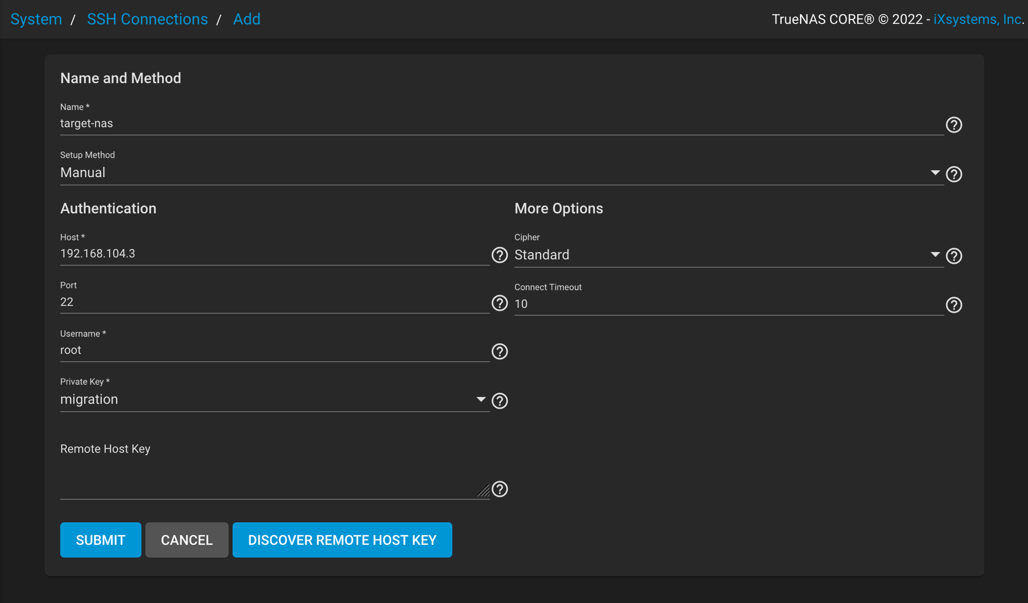 填寫SSH Connections add form